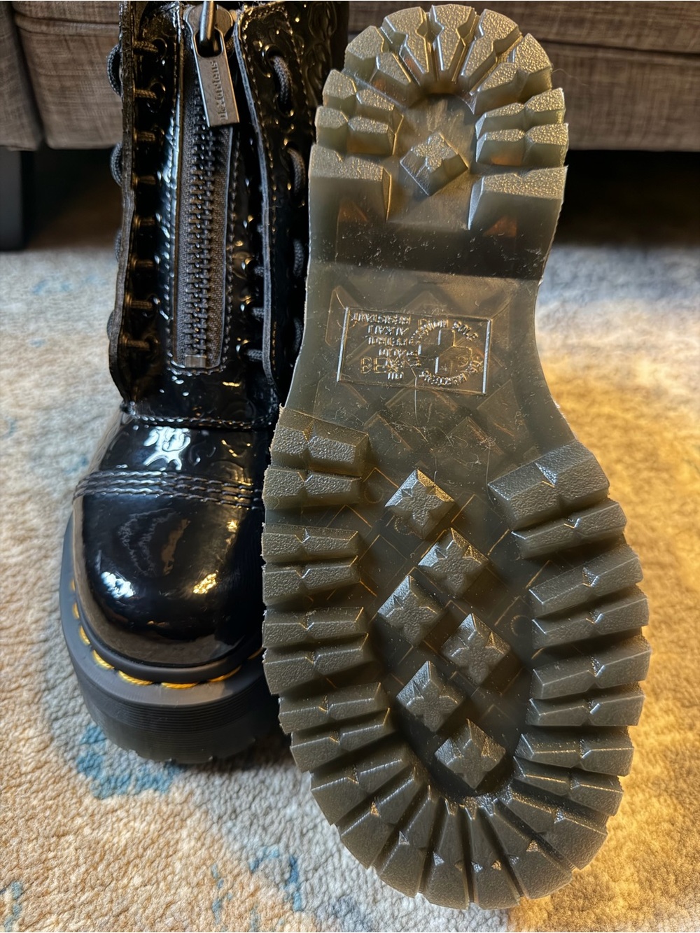 Dr. Martens Black Patent Embossed Platform Lace-Up Women’s Boots - Picture 6 of 10